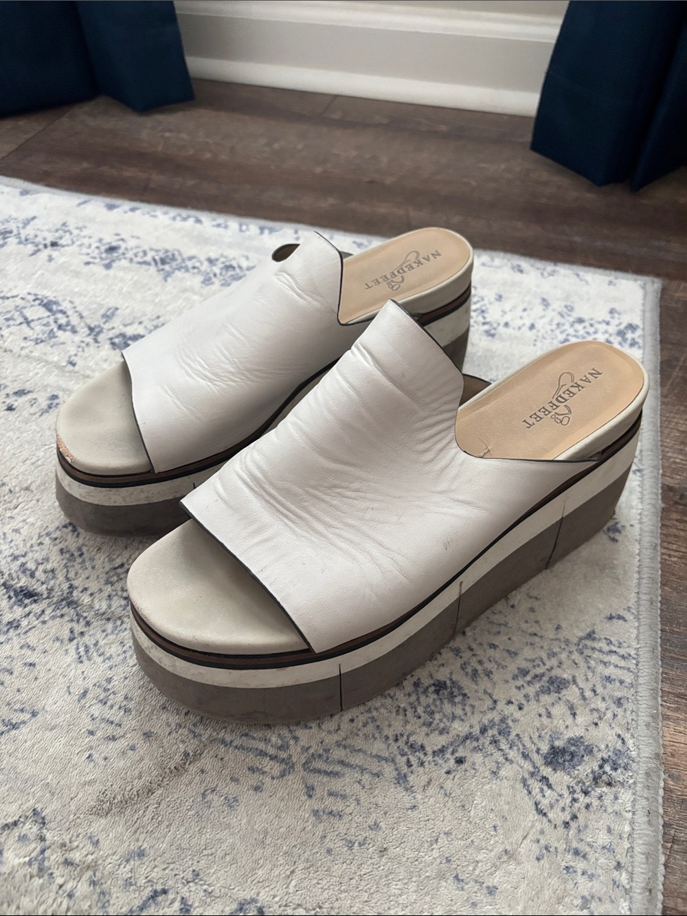 Naked Feet Gray and White Platform Slide Mules